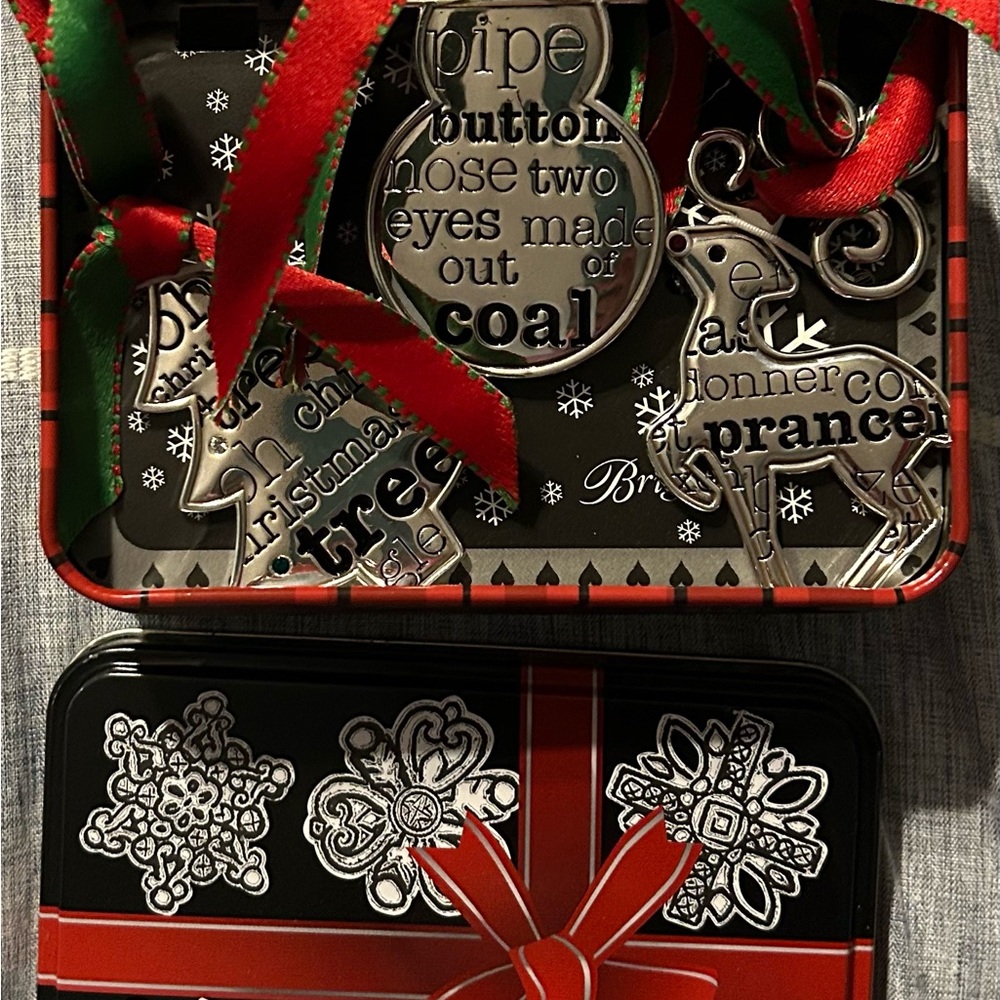 Brighton Black and Red Holiday Ornament Set Tree, Snowman, Reindeer